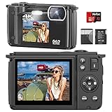 Digitalkamera, 4K 64MP Kameras für Fotografie, 18X Zoom Vlogging Kamera für YouTube mit WLAN, Selfie Dual Bildschirme, kleine Kompaktkamera mit 32GB SD-Karte, Akku für Erwachsene, Studenten Anfäng