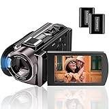 Camcorder Videokamera Full HD 1080P 24MP,Rokurokuroku Vlogging Kamera für YouTube 16X Digitalzoom 3.0 Zoll LCD 270 Grad Drehbildschirm mit 2 Batterien