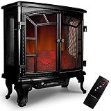 Deuba® Doppeltür Elektrokamin Kaminfeuer 2000W 2 Heizstufen Elektroheizung Heizlüfter Timer Elektrokamin 70x36x66cm LED Flammen Dekokamin schw