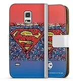 DeinDesign Klapphülle kompatibel mit Samsung Galaxy S5 Mini Handyhülle aus Kunst Leder weiß Flip Case Superman Offizielles Lizenzprodukt Logo