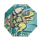 Cool Sea Turtle Rocket Kompakter Reise-Regenschirm, Outdoor, Regen, Sonne, Auto, faltbarer Regenschirm, winddicht, verstärkter Baldachin, UV-Schutz, ergonomischer Griff, automatisches Öffnen/Schließen