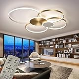 Dimmbare LED 6 Ring Wohnzimmerleuchte LED-Deckenleuchte moderne kreative Deckenbeleuchtung Innenbeleuchtung für die Augenpflege Für Schlafzimmer Büro Esszimmer Jugendzimmer (Weiß gold, L100cm 93W)