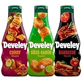 Develey 3er Saucen Bundle, 3*250ml, Süß-Sauer, Curry, BBQ Sauce , Squeeze-F