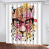RZHIXR 3D Kreative Persönlichkeit Leopardenmuster Verdunkelungsvorhänge Mit Ösen Schlafzimmer Wohnzimmer Undurchsichtiges Fenster （Width） 264 x（high） 210cm