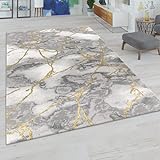 Paco Home Wohnzimmer-Teppiche Grau Gold Weich Marmor Optik Kurzflor mit vers. Designs, Grösse:200x290 cm, Farbe:Gold 6