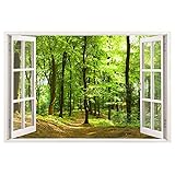 Leinwandbild mit Fensterblick – Wald 120 x 80 cm - Keilrahmen mit Druck