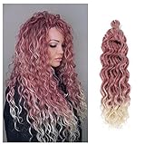 KKPLZZ Hawaii Ocean Wave Crochet Hair, Gradient Pink Fashion Afro Curly Braids Haarverlängerung, Hair Synthetic Crochet Braiding Hair Goddess Curl African Curl