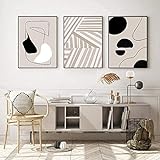 Sunsightly Leinwand Malerei Abstrakte Geometrische Muster Beige Schwarz Poster Druck Trendy Wandkunst Bilder für Wohnzimmer Wohnkultur (16”x20”(40x50cm) x3 Rahmenlos)
