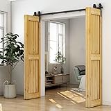 203cm/6.6FT Bifold Schiebetürbeschlag Schiebetüren Schiebetürsystem Komplettset Laufschiene Rollen Set Schwarz für 4 Holztür 49cm B
