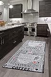 Teppich Moderner Küchenteppich Gel Läufer Küchenläufer Grau Weiß Schwarz mit rutschfestem Bodenmuster mit Schriftzug Coffee Macchiato (grau, 100 x 300)