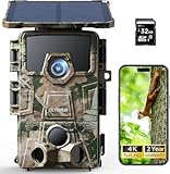 CEYOMUR Solar Wildkamera 4K 30fps, 60MP Wi-Fi 6 Wildkamera mit 120° Erfassungs Winkel Bewegungsmelder Nachtsicht 0,1s Auslösezeit Wiederaufladbare 5200mAh Akku mit 32GB SD