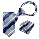 DiBanGu Vorgebundene Krawatten und Einstecktuch für Jungen, verstellbarer Riemen, Krawatte für Kinder, Hochzeit, Party, Abschlussfeier, Schuluniformen, Blau und Grau gestreift, Einheitsgröße