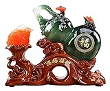 ZHYLing Statue Ornament Wu Lou/Hu Lu mit Geld, Frosch, Skulptur, Glück, Wohlstand, Heimdekoration, tolles Geschenk zum Einzug, Rot (Farbe: Grün)
