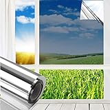MUHOO Spiegelfolie 60x200cm, Fensterfolie von innen durchsichtig von aussen Blickdicht, 99% UV & Sonnenschutz Fensterfolie - Silber