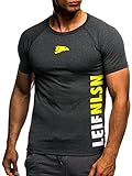 Leif Nelson Gym Herren Fitness T-Shirt Trainingsshirt Training LN06279; Größe M, Anthrazit-Gelb