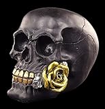 Figuren Shop GmbH Totenkopf mit Rose - Black Rose from Dead, Handbemalt | Gothicfigur
