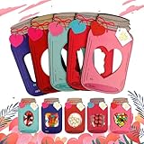 Mason Jar Happy Valentines Day Cards, 50 Pack Valentines Cards for Kids, Valentines Day Mason Jar Cards, Die-cut Mason Jar Shaped Cards with Goodie Bags for Kids (100 Pcs)