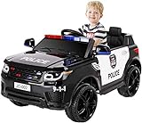 Bamny 12V Kinder Elektroauto Polizeiauto, 2 x 30W Motor Kinderauto Kinderfahrzeug Elektro Polizei, 2,4 Ghz Fernbedienung - Musik & Mikrofon - USB - Bluetooth - LED Sirene Blinklicht