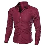 Xmiral Herren Hemden Tops Plaid Printed Bluse Lässige Langarm Slim Shirt Gentleman Arbeitskleidung(M,Wein Rot)