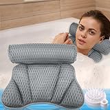 Badewannenkissen Nackenkissen Badewanne Badekissen für Badewanne ergonomische Passform atmungsaktiver 4D Air Mesh mit 6 Saugnäpfen für Entspannung von Nacken und Rücken (Grau)
