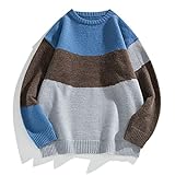 Lässiger Herren-Pullover mit Kontrastfarben, Patchwork-Strick, Rundhalsausschnitt, für den täglichen Gebrauch, Grau, Größe L (US)