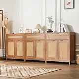 VEVOR Rattanschrank Rattankommode 3 STK. Aufbewahrungsschrank mit 6 magnetischen Türen, Sideboard Buffetschrank mit verstellbaren Regalen, Ideal für Flur Eingangsbereich Wohnzimmer oder Kü