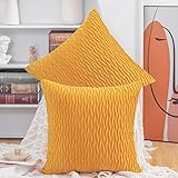 Madizz 2er Set Samt Dekorativ Zierkissenbezüge Luxus Stil Kissenbezug für Sofa für Schlafzimmer Gelb 40x40 cm Quadrat
