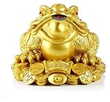 Skulptur Einzigartige Tischverzierung Feng Shui Heimdekoration Ornamente Vintage Feng Shui Geldfrosch Messingstatue, dreibeinige Reichtumsfroschfigur Attract Fortune, Geldkröte mit Schatzbecken-Orname