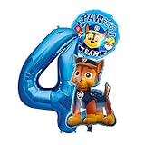 Helden auf Vier Pfoten Geburtstags Set + Riesenzahl 1-8 Folienballon Luftballon Hunde Team 1 2 3 4 5 6 7 8 Zahl Hund Kindergeburtstag Deko Dekoration Mottoparty Party Herz Ballon (Zahl 4)