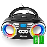 KLIM Boombox B3 Tragbarer CD Player + FM Radio, CD, MP3, Bluetooth, AUX, USB, RGB LED + kabel- & kabelloser Betrieb mit wiederaufladbaren Akku + Verbesserte CD-Laserlinse + Digitaler EQ + 2024 Version
