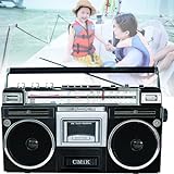 Radio-Kassettenrekorder, tragbarer Boombox-CD-Player mit Bluetooth, Fernbedienung, UKW-Radio, USB-MP3-Wiedergabe, 3,5-mm-AUX-Eingang, Kopfhöreranschluss (Color : Black)