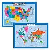 Palace Curriculum Weltkarte und USA-Karte für Kinder – 2 Poster Set – laminiert – Wandkarte Poster der Vereinigten Staaten und der Welt (45,7 x 61 cm)