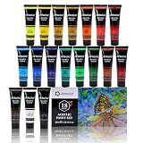 Artecho Acrylfarben Set 18 x 36 ml, Acrylic Paint Set, Wasserfest und Lichtecht, Schnell Trocknend, ideal für Leinwand, Papier und Stoffe, Geschenke zu Weihnachten und anderen Feiertag