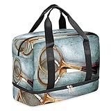 TropicalLife Vintage Tennisschläger Reisetasche mit Schuhfach Sporttasche Sporttasche Sporttasche Gepäcktasche Wochenendtasche für Erwachsene Männer Frauen Unisex, mehrfarbig, Reisetasche