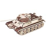 EWA Eco-Wood-Art 3D Puzzle Erwachsene 3D Holzpuzzle mit Gummibandmotor, Rädern & rotierender Kanone 965 Teile DIY Holzpanzer Modellbausatz T-34-85 Erwachsene & Jugendliche 14+