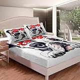 Bettwäsche-Set für Doppelbett, französische Bulldogge, für Jungen, Kinder, Mädchen, Schlafzimmer, niedliches Hunde-Spannbetttuch, niedliches Haustier-Tier-Bettwäsche-Set, Cartoon, lustiges Muster,