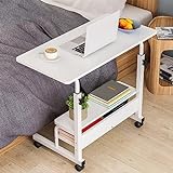 GOYMFK Tragbarer Schreibtisch for Laptop mit Rollen über dem Bett, mobiler Rollständer, neigbarer Tisch, höhenverstellbares Tablett, Bett, Sofa, Seite (Color : Bianco)