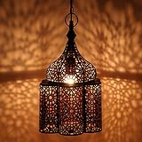 Orientalische Lampe Pendelleuchte Feryal Schwarz 37cm E27 Lampenfassung | Marokkanische Design Hängeleuchte Leuchte aus Marokko | Orient Lampen für Wohnzimmer Küche oder Hängend über den Esstisch
