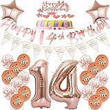 Luftballons 14. Geburtstag Mädchen Deko Rosegold Cake Topper 14. Geburtstag Tortendeko 14 Geburtstag Deko Happy Birthday 14 Mädchen,geburtstagsdeko 14 Jahre dekoration 14. Geburtstag Mädchen