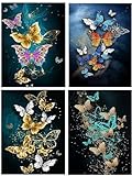 RHAFAYRE 5D Diamond Painting Set, DIY Diamond Painting Set für Erwachsene, 4 Stück 5D Bilder Bilder 30x40cm Schmetterling