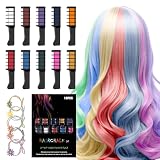 Haarkreide für Mädchen Set I 10 Auswaschbare Farben & 5 Haargummis I Temporäre Haarkreide Kamm Haar Kreide Haarkreide für Kinder I Ideal für Halloween, Weihnachten, Geburtstage I Sicher und Farb