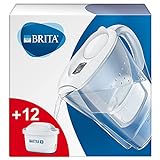 BRITA Wasserfilter Marella weiß inkl. 12 MAXTRA+ Filterkartuschen – BRITA Filter Starterpaket zur Reduzierung von Kalk, Chlor, Blei, Kupfer & geschmacksstörenden Stoffen im Wasser