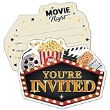 RZHV Party-Einladungskarten in Film- und Popcorn-Form, mit Umschlägen für Kinder und Erwachsene, lustige Film-Themenparty, Geburtstag, Filmnacht, Kino, Hollywood, Party-Einladung, 15 Stück