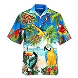 Briskorry Herren Hawaii Hemd Kurzarm Floral Gedruckt Regulär fit Sommer Männer Hawaiihemd Leinenoptik Shirt Atmungsaktiv Strandhemd Kurzarm Urlaub Sommer Oberteil