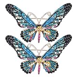 2Pcs Schmetterling Brosche Pin Strass Kleidung Kleidung Schmuck, Damen Broschen Pins für Abzeichen Kleidung Zubehör(Blau)