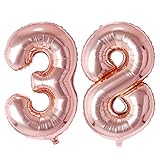 Ponmoo Rosegold Luftballon Zahlen 38 / 83. Party Riesige Folienballon Zahl Geburtstagsdeko, Deko zum Geburtstag Folienluftballon, Dekoration Birthday Zahlenballon 38 / 83 Rosegold