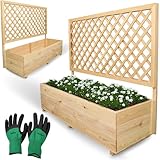 holz4home® Pflanzkasten mit Rankgitter XL aus Kiefernholz I 44x128x104 cm I inkl. Gartenhandschuhe I Pflanzkübel mit Spalier I Hochbeet für Balkon als Sichtschutz I Blumenk