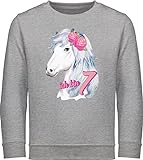 Shirtracer 7. Geburtstag - Ich Bin Sieben Aquarell Pferd - 152 (12/13 Jahre) - Grau meliert - Sieben - JH030K - Kinder Sweatshirt Pullover für Jungen und Mädchen
