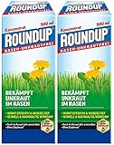 Roundup Rasen-Unkrautfrei Konzentrat, Spezial-Unkrautvernichter zur Bekämpfung von Unkräutern im Rasen mit sehr guter Rasenverträglichkeit, 2 x 500 ml für 660 m²