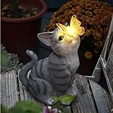 UHKL Solar-LED-Lichter, niedliche Katze und Schmetterling, Figur für Garten, Terrasse, Rasen, Hof, Kunstdekoration